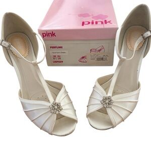 Pink Paradox London Ivory Satin Heels | Perfume Style | Size 8.5 US | Like New
